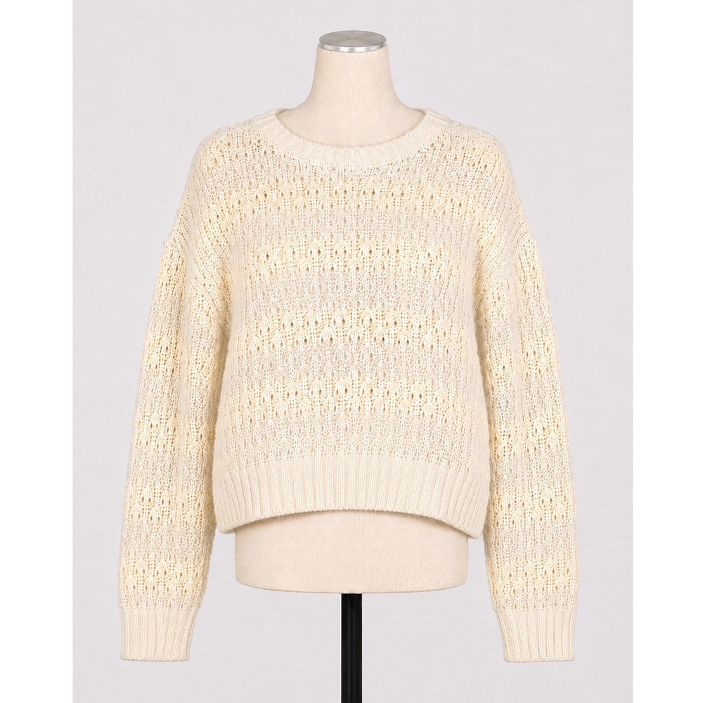 Universal Thread Womens Small Ivory Striped Pointelle Knit Crewneck Sweater Crop